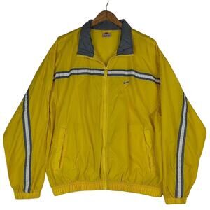 Vintage Y2K Nike Windbreaker Jacket Mens Large Yellow Full Zip Long Sleeve Logo
